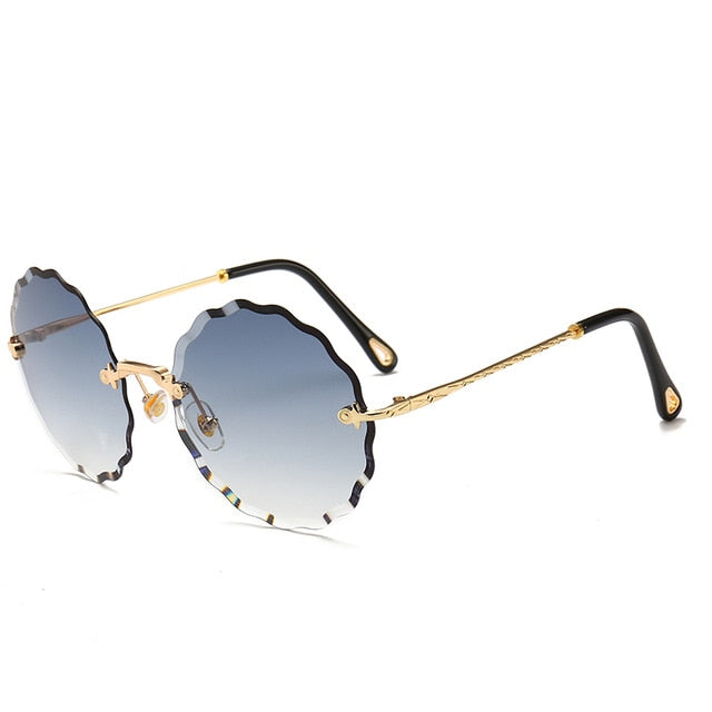 Gafas de sol redondas de lujo para mujer, gafas de sol sin montura de diseñador de marca para mujer, gafas Rosie a la moda