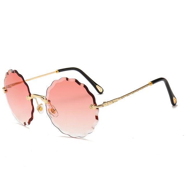 Gafas de sol redondas de lujo para mujer, gafas de sol sin montura de diseñador de marca para mujer, gafas Rosie a la moda