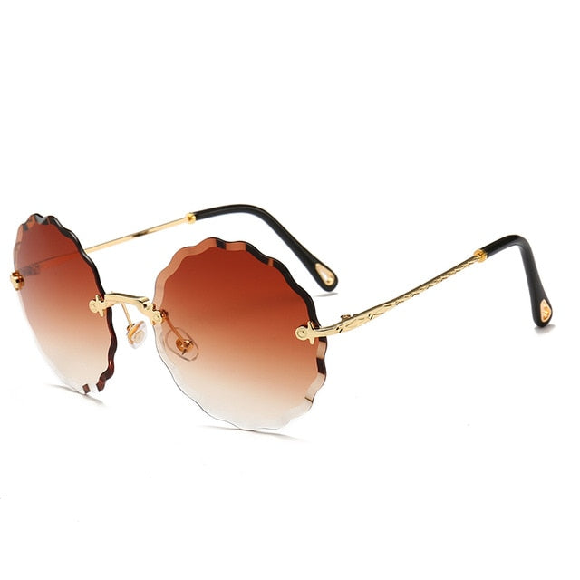 Gafas de sol redondas de lujo para mujer, gafas de sol sin montura de diseñador de marca para mujer, gafas Rosie a la moda