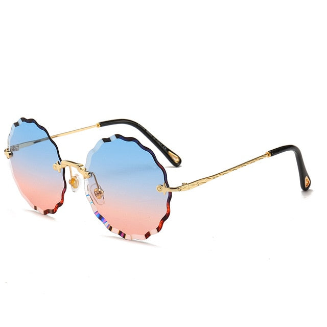 Gafas de sol redondas de lujo para mujer, gafas de sol sin montura de diseñador de marca para mujer, gafas Rosie a la moda