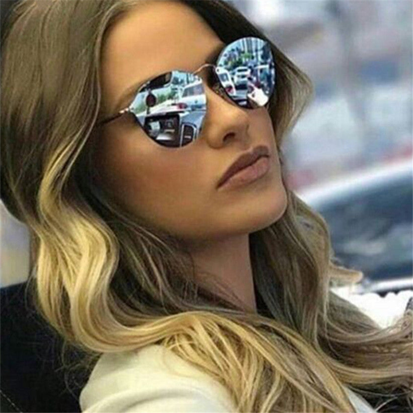 NYWOOH-gafas de sol tipo ojo de gato para mujer, lentes de sol con revestimiento de lujo, estilo espejo, Retro, sin montura, de Metal, UV400