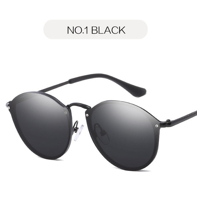 NYWOOH-gafas de sol tipo ojo de gato para mujer, lentes de sol con revestimiento de lujo, estilo espejo, Retro, sin montura, de Metal, UV400