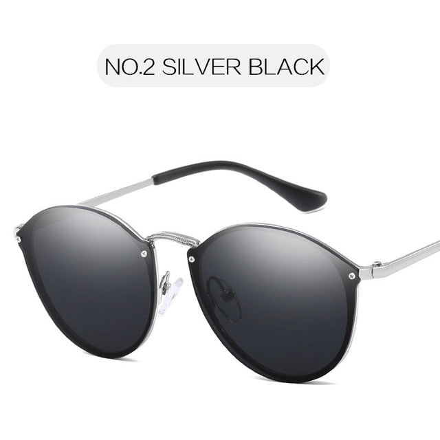 NYWOOH-gafas de sol tipo ojo de gato para mujer, lentes de sol con revestimiento de lujo, estilo espejo, Retro, sin montura, de Metal, UV400
