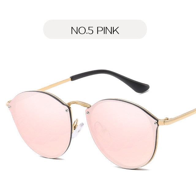 NYWOOH-gafas de sol tipo ojo de gato para mujer, lentes de sol con revestimiento de lujo, estilo espejo, Retro, sin montura, de Metal, UV400