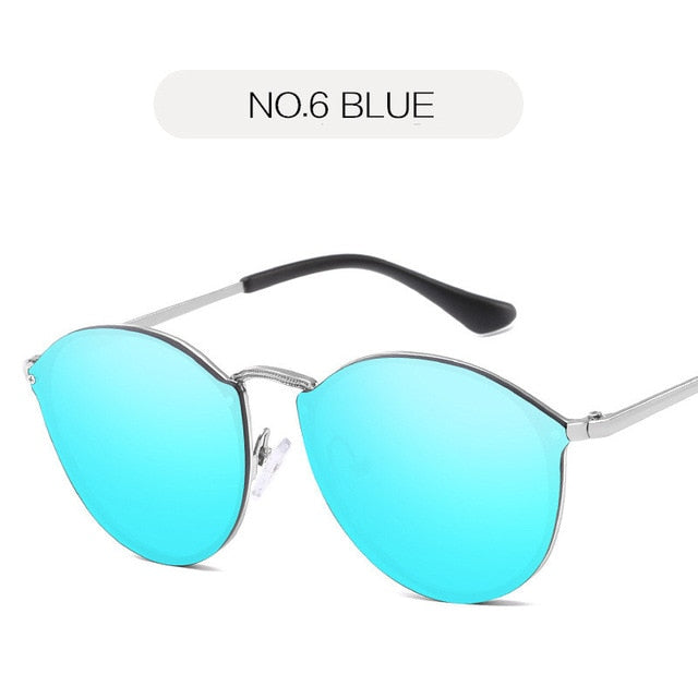 NYWOOH-gafas de sol tipo ojo de gato para mujer, lentes de sol con revestimiento de lujo, estilo espejo, Retro, sin montura, de Metal, UV400