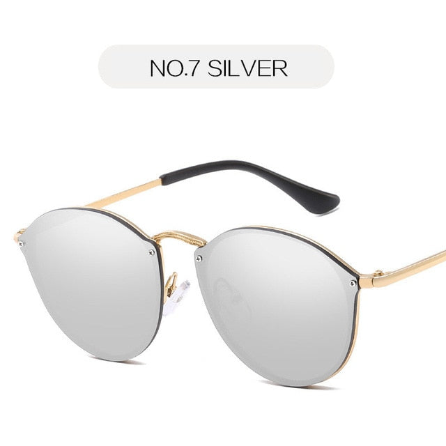 NYWOOH-gafas de sol tipo ojo de gato para mujer, lentes de sol con revestimiento de lujo, estilo espejo, Retro, sin montura, de Metal, UV400