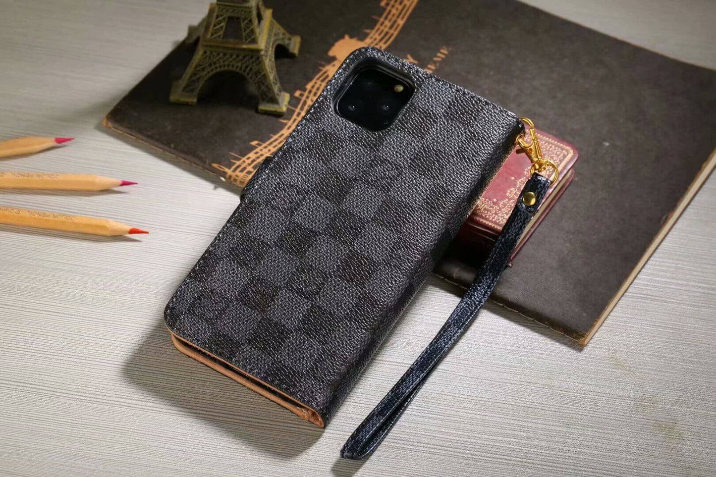 Étui portefeuille de luxe monogramme pour Samsung – Damier noir