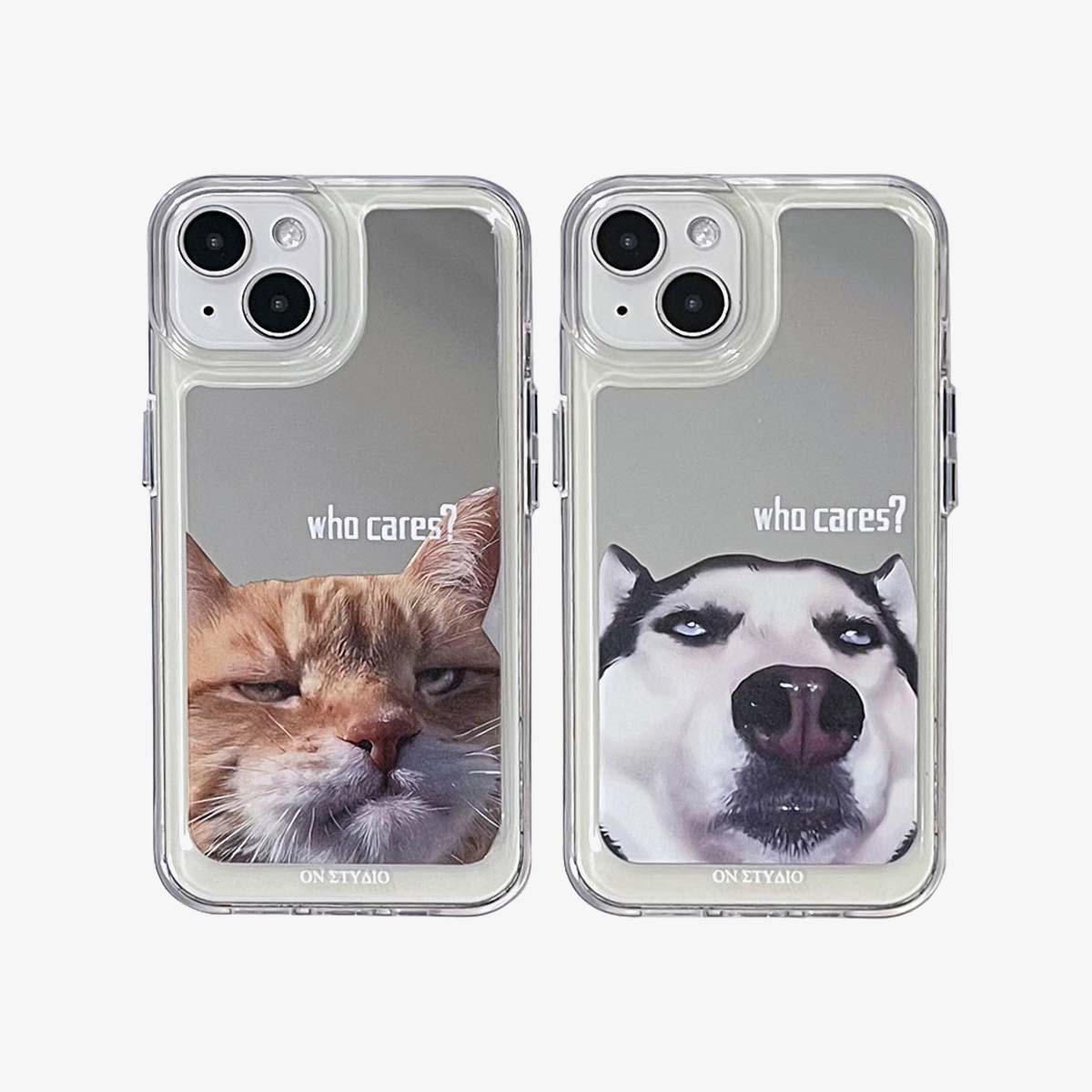 Capa para iPhone espelhada | Casal de gatos & Cães que se importam (compre 2 e ganhe 50% de desconto em um)