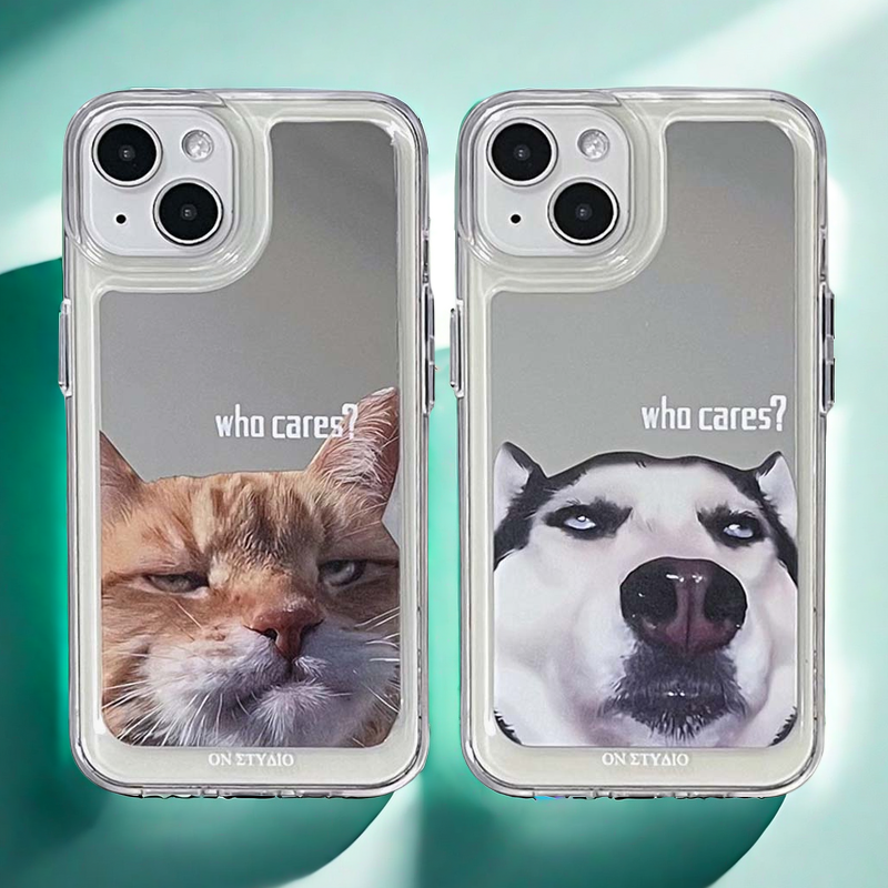 Capa para iPhone espelhada | Casal de gatos & Cães que se importam (compre 2 e ganhe 50% de desconto em um)