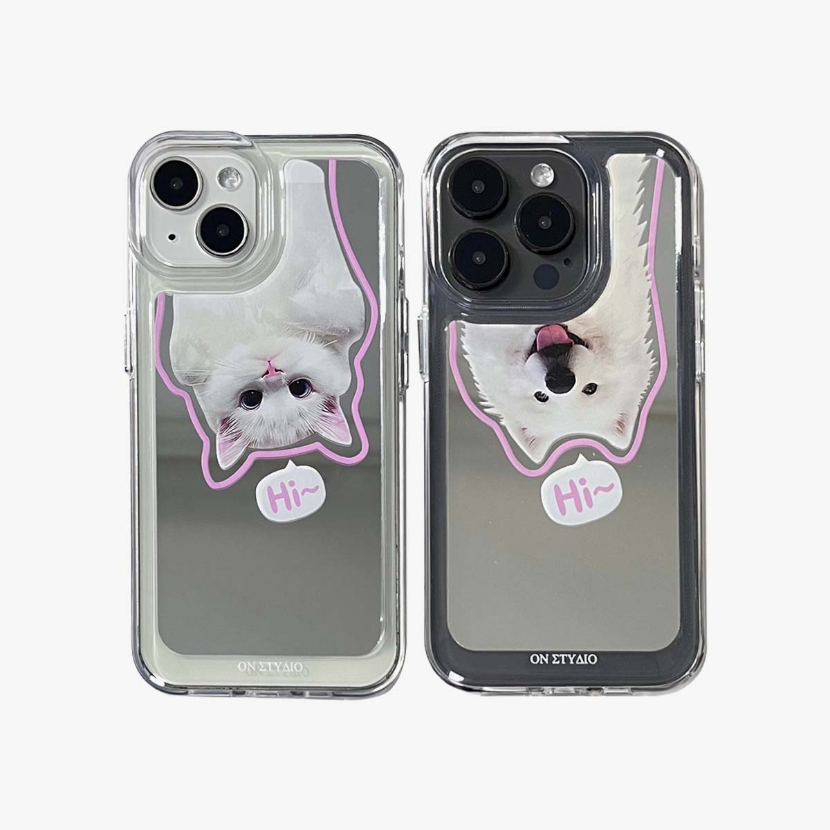 Étui iPhone miroir | Couple Cats & Dogs Salut (Achetez-en 2 et obtenez 50 % de réduction sur un)