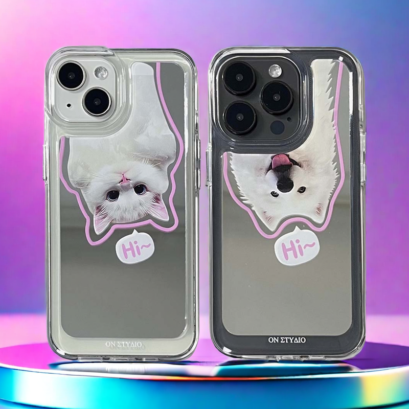 Étui iPhone miroir | Couple Cats & Dogs Salut (Achetez-en 2 et obtenez 50 % de réduction sur un)