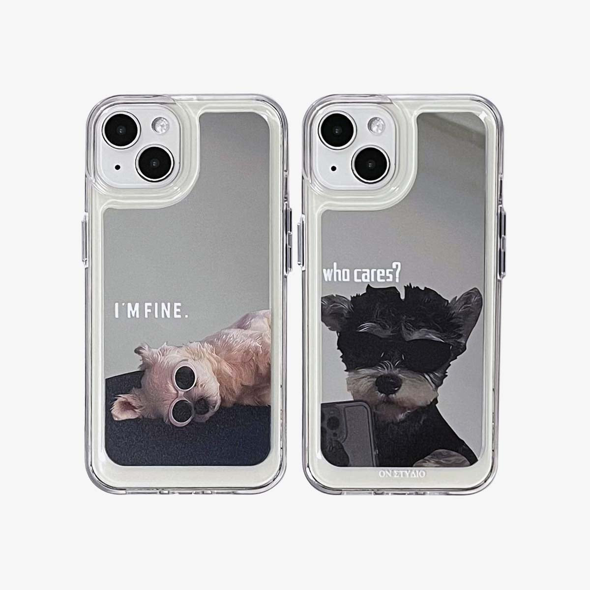 Funda espejo iPhone | Pareja de perros, estoy bien (compre 2 y obtenga un 50 % de descuento en uno)