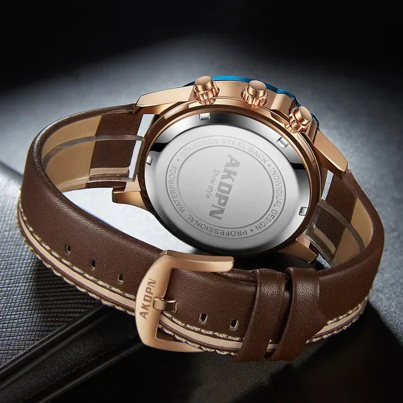 Elegante reloj de cuarzo para hombre con fecha giratoria única y correa de cuero: reloj informal de inspiración militar